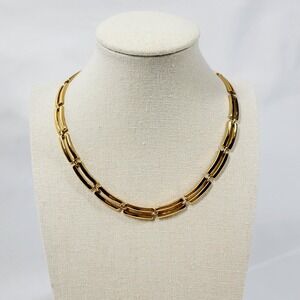 Vintage Monet Gold Choker Necklace | 1990s Minimalist Geometric Bar Link Collar